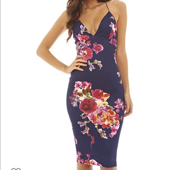 AX Paris Dresses & Skirts - Navy & Floral Bodycon Midi Dress